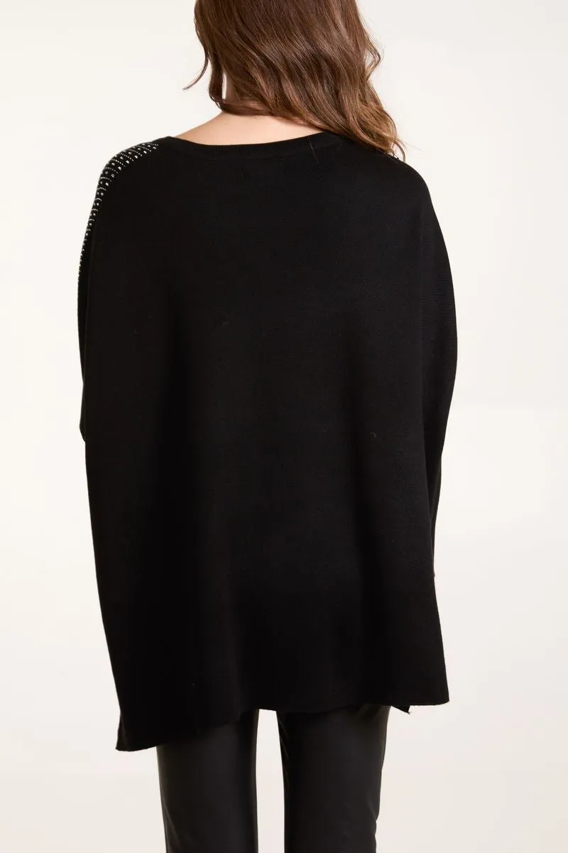 Diamante V-Neck Relaxed Jumper