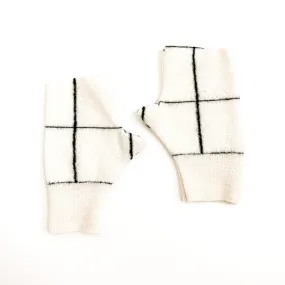 Fingerless Mittens | Cream & Black Grid