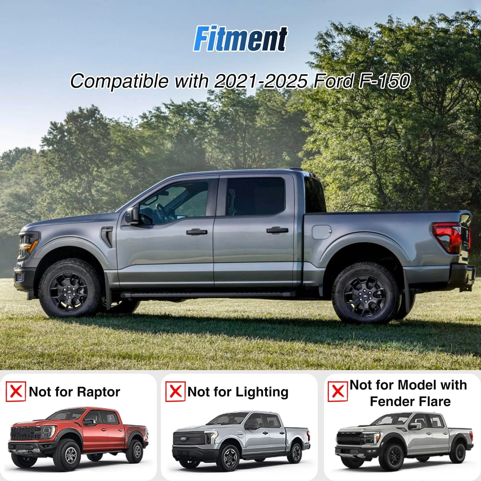 Front & Rear Set Mud Flaps for Ford F150 2021 2022 2023 2024 2025