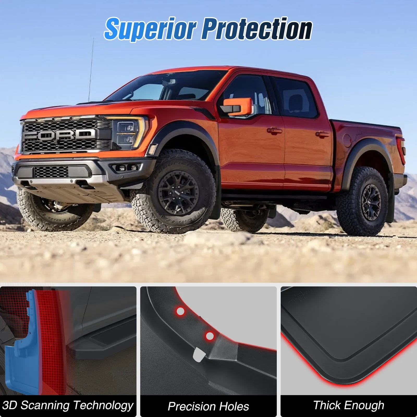 Front & Rear Set Mud Flaps for Ford F150 2021 2022 2023 2024 2025