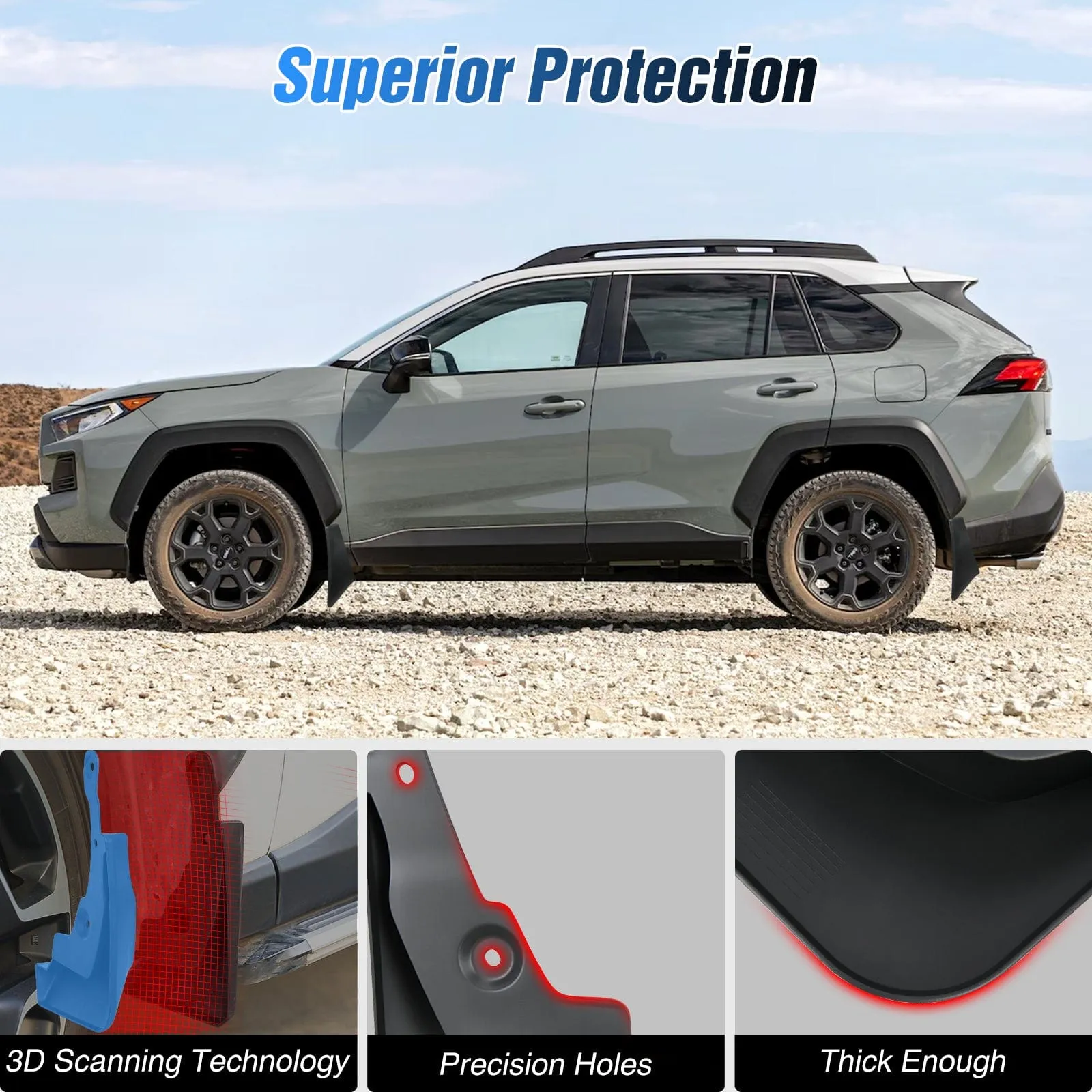 Front & Rear Set Mud Flaps for Toyota RAV4 2019 2020 2021 2022 2023 2024 2025