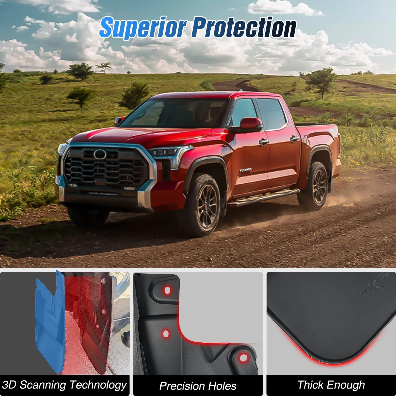 Front & Rear Set Mud Flaps for Toyota Tundra 2022 2023 2024 2025