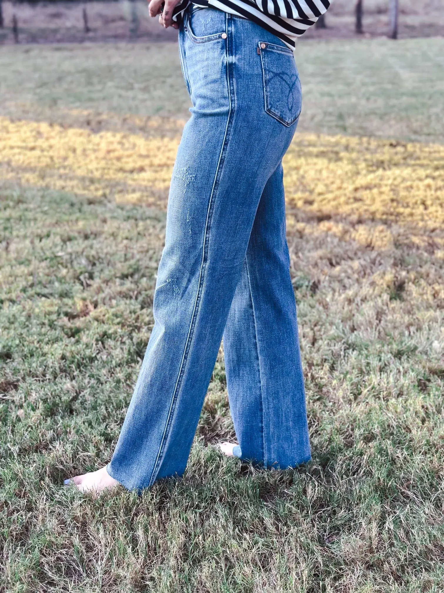 Haley High Waisted Judy Blue Raw Hem Straight Leg Jeans
