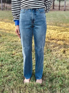 Haley High Waisted Judy Blue Raw Hem Straight Leg Jeans