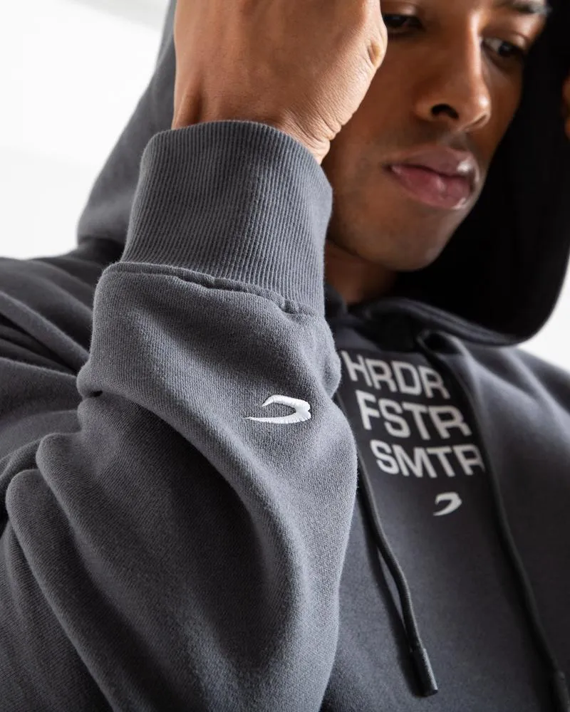 HRDR FSTR SMTR UNISEX HOODIE - CHARCOAL