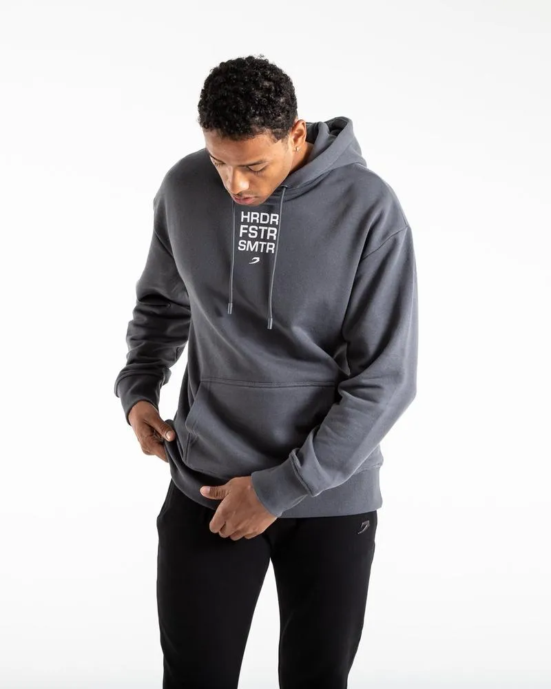 HRDR FSTR SMTR UNISEX HOODIE - CHARCOAL