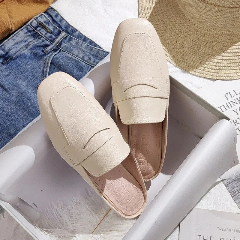 hulianfu  spring and autumn women's mules ladies casual flat shoes british style Outerwear slippers fashion design walking wear 41-43