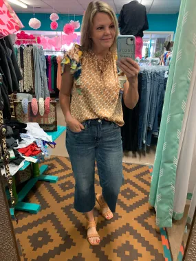 Judy Blue Embroidery Crop Wide Jeans