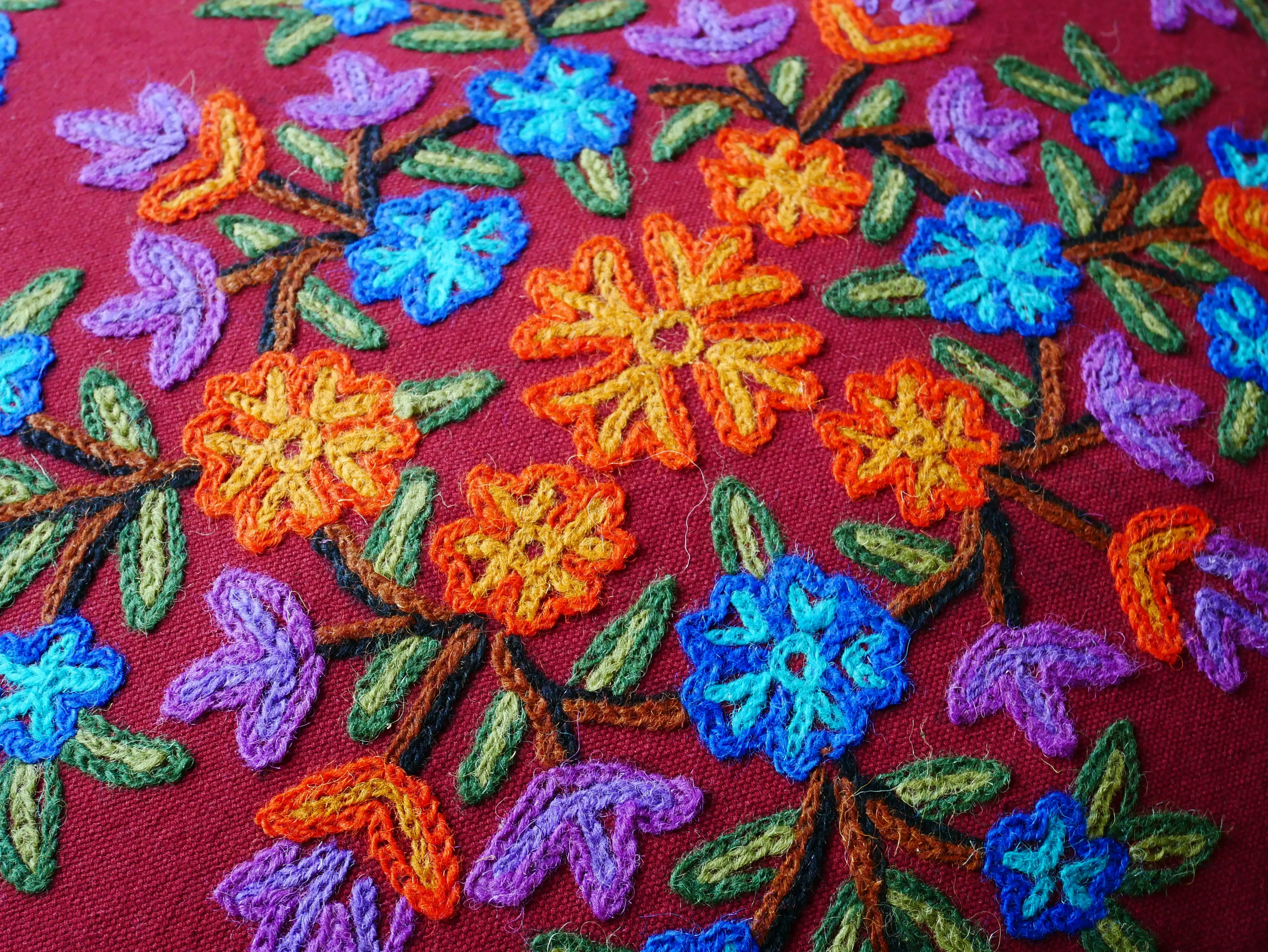 Kashmiri large pillow "Shanti" 24" cushion cover | For floor seating spaces hand embroidered - Cover only