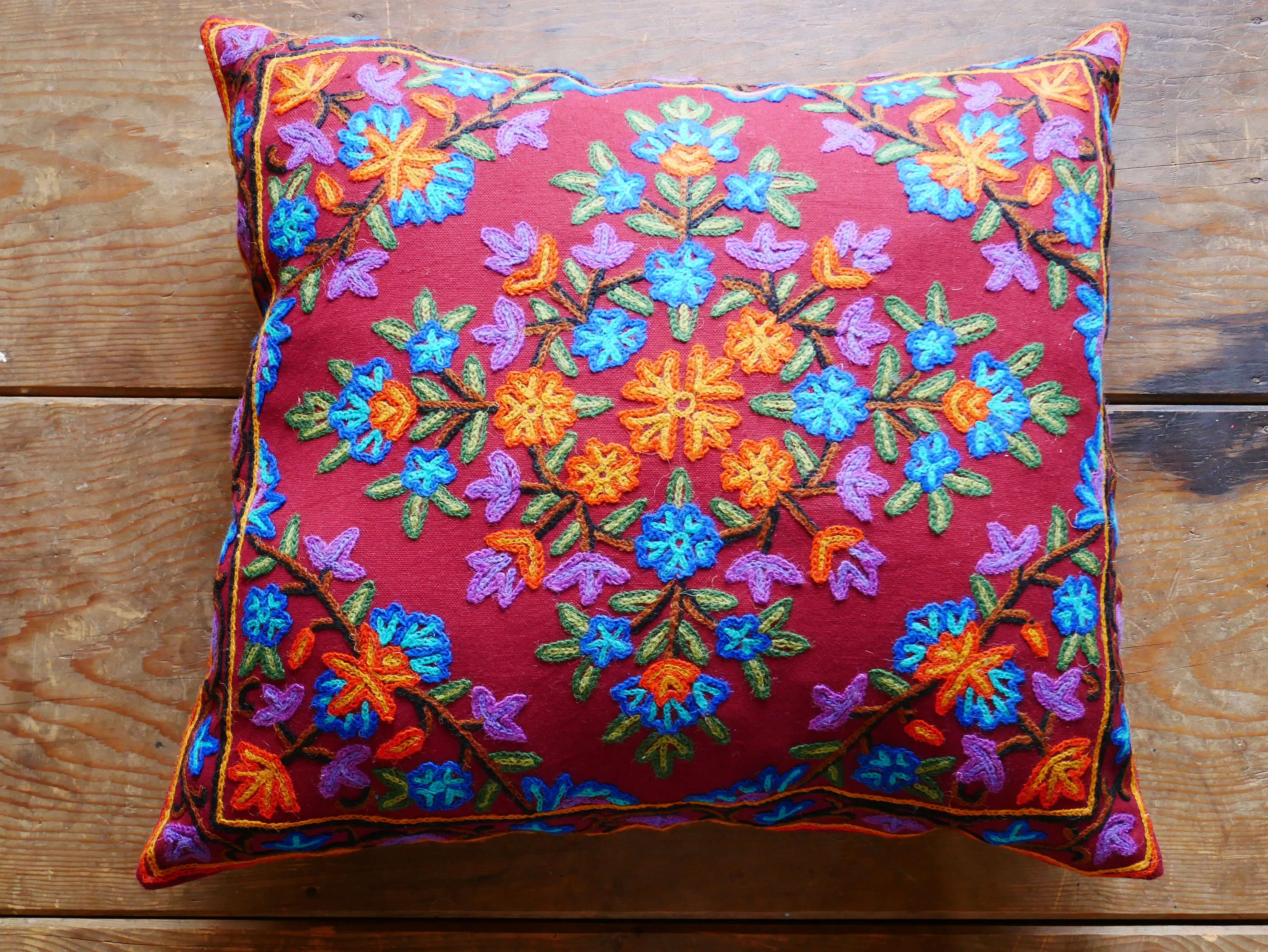 Kashmiri large pillow "Shanti" 24" cushion cover | For floor seating spaces hand embroidered - Cover only