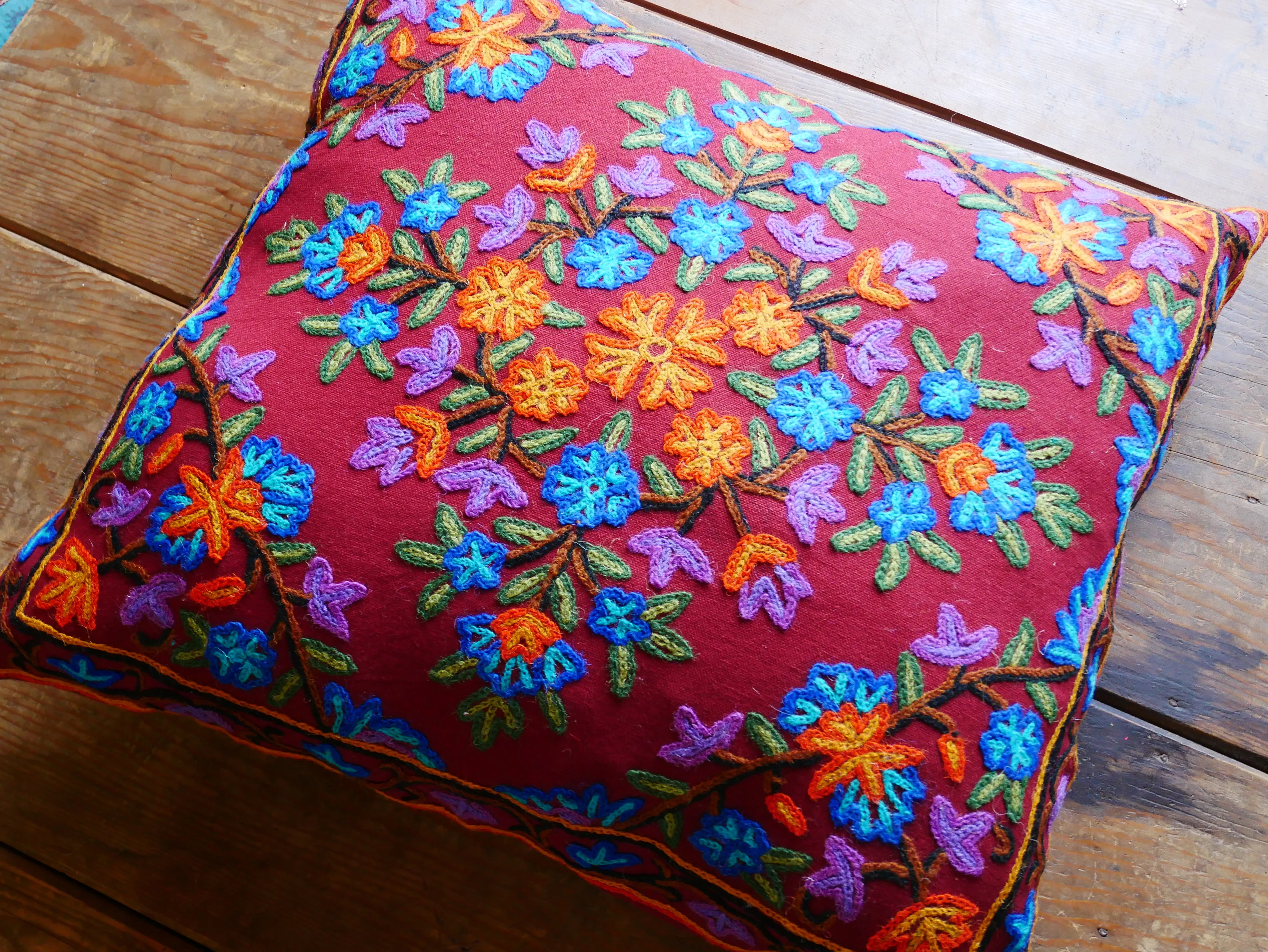Kashmiri large pillow "Shanti" 24" cushion cover | For floor seating spaces hand embroidered - Cover only