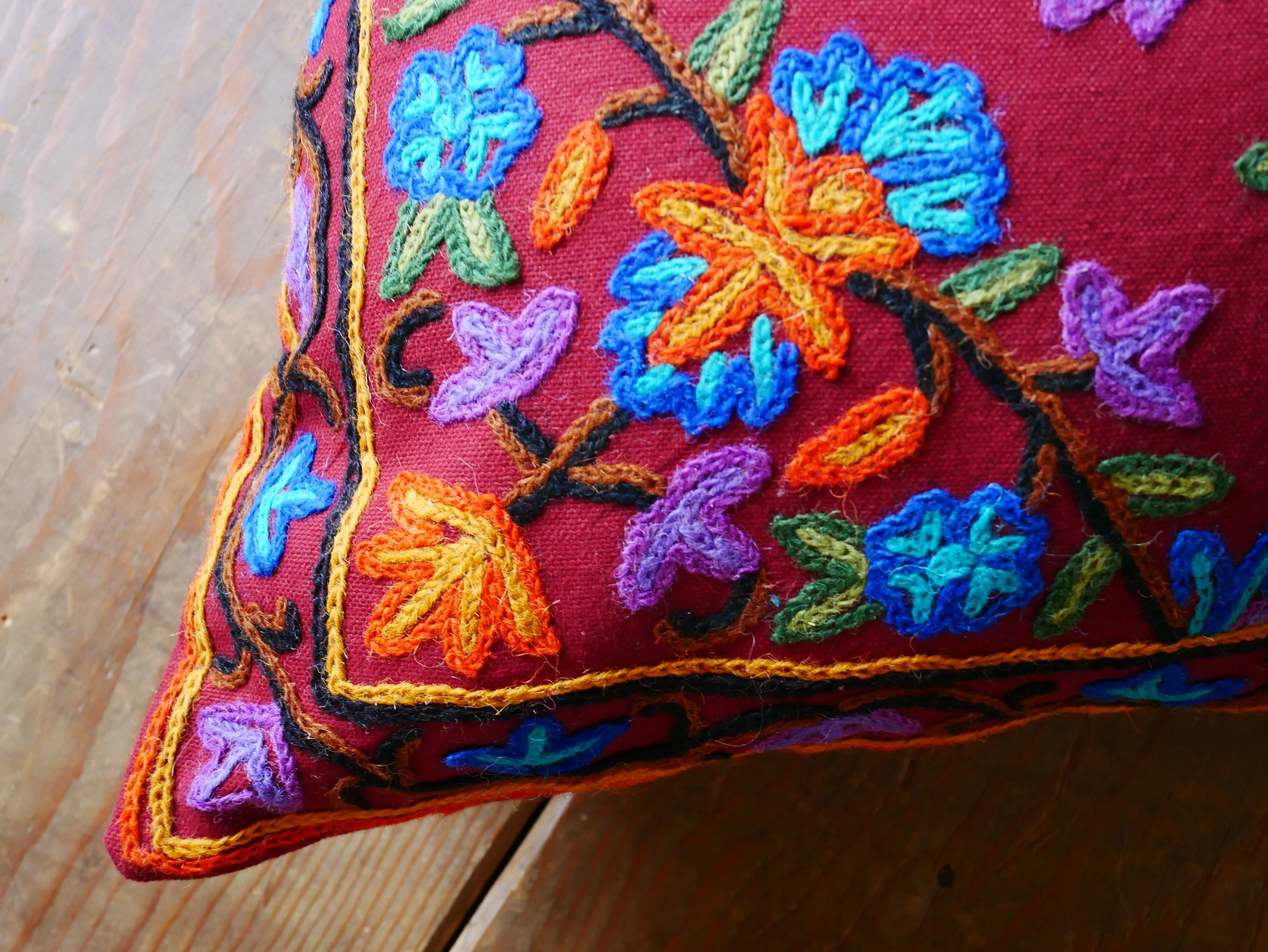 Kashmiri large pillow "Shanti" 24" cushion cover | For floor seating spaces hand embroidered - Cover only
