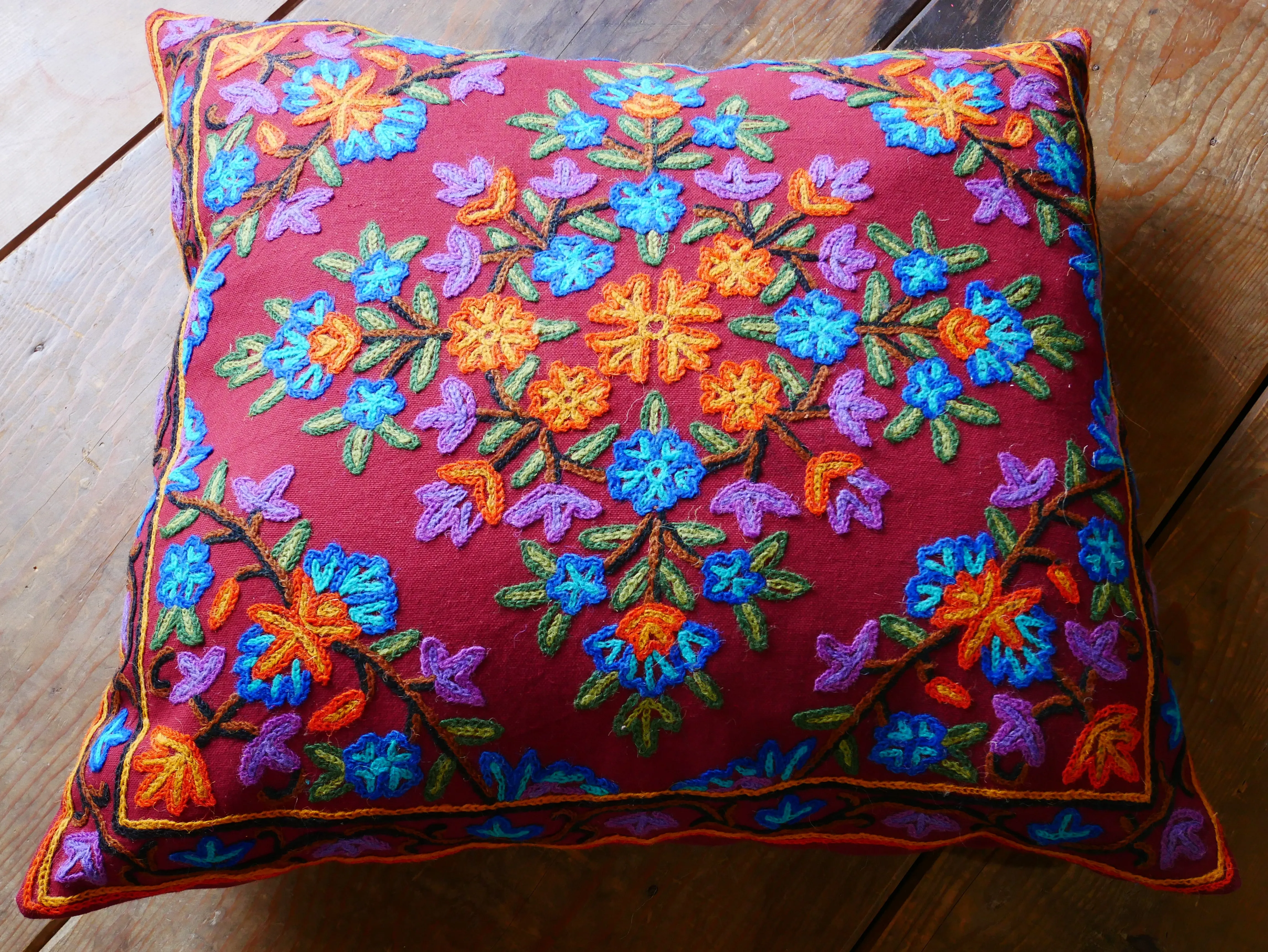 Kashmiri large pillow "Shanti" 24" cushion cover | For floor seating spaces hand embroidered - Cover only