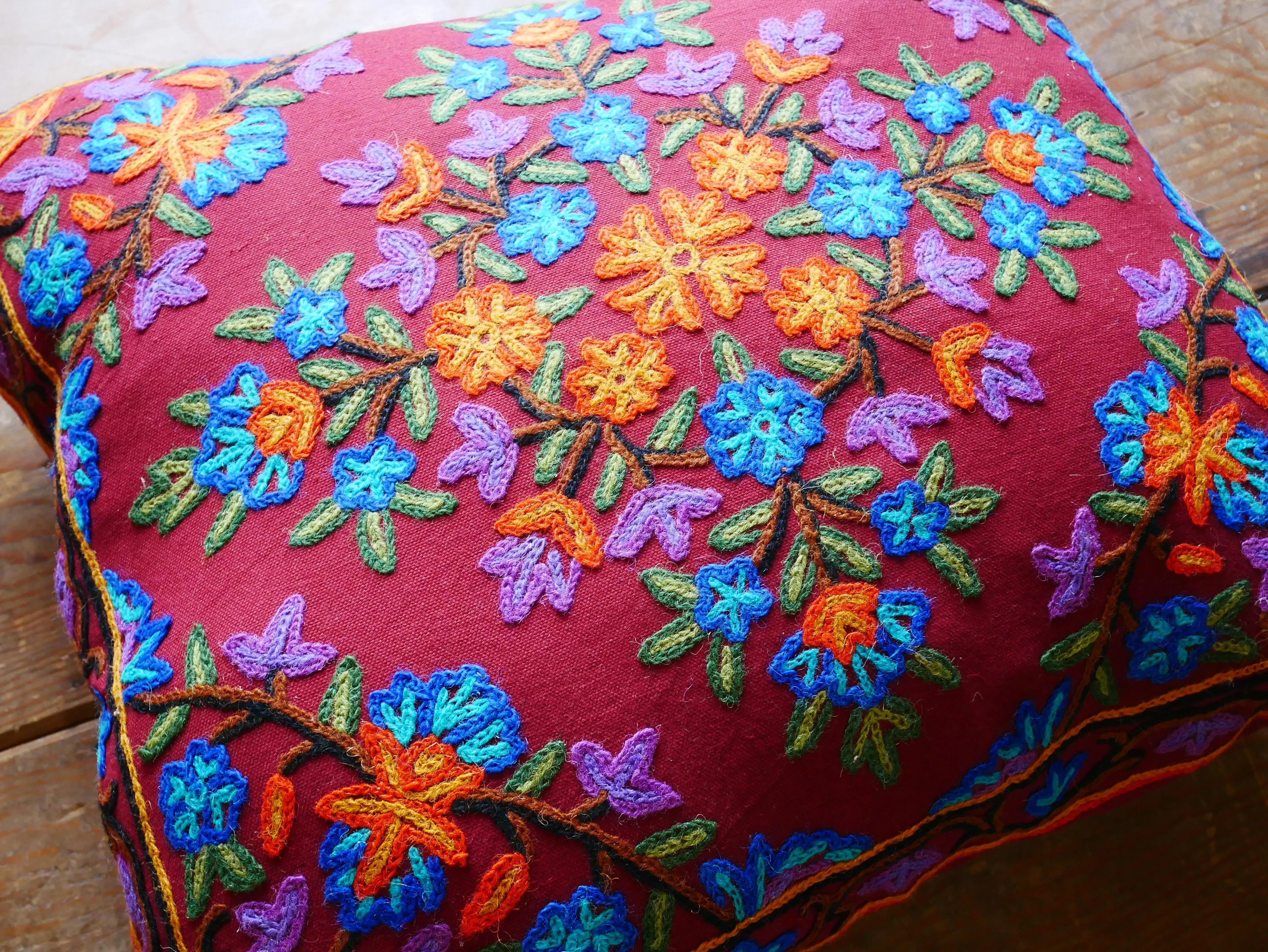 Kashmiri large pillow "Shanti" 24" cushion cover | For floor seating spaces hand embroidered - Cover only