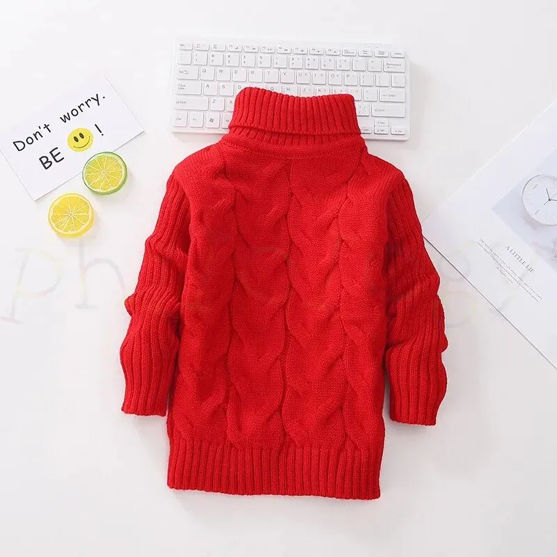 Kids Boy Girl Thick Knitted Turtleneck Sweaters