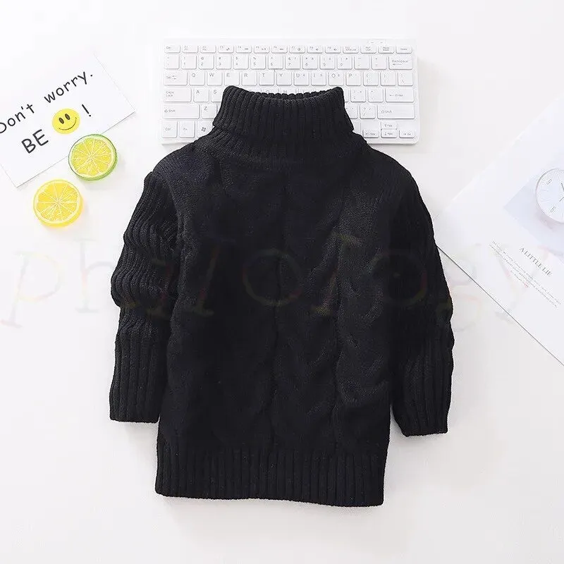 Kids Boy Girl Thick Knitted Turtleneck Sweaters