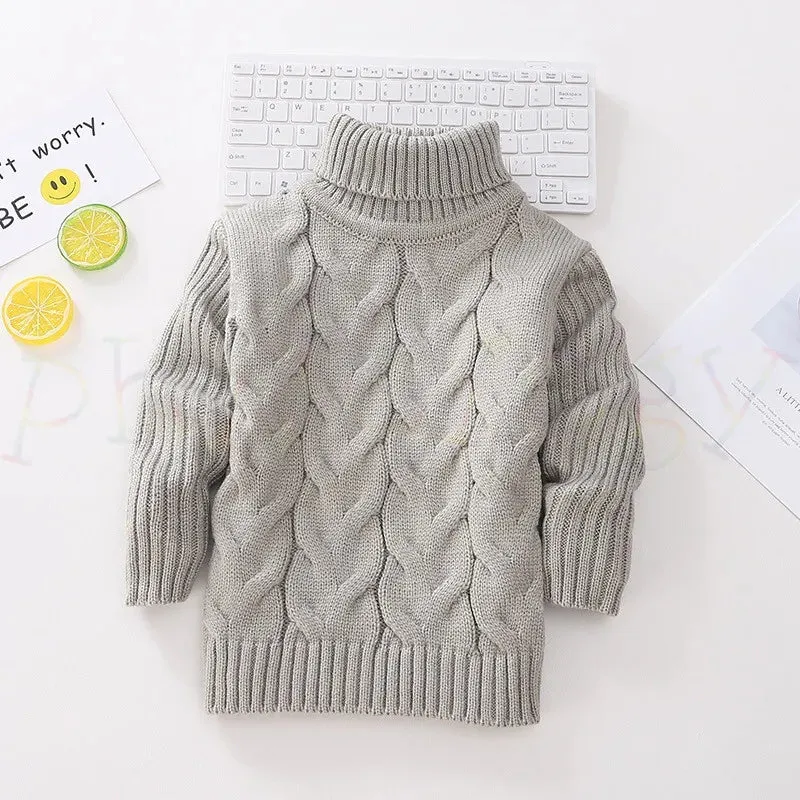 Kids Boy Girl Thick Knitted Turtleneck Sweaters