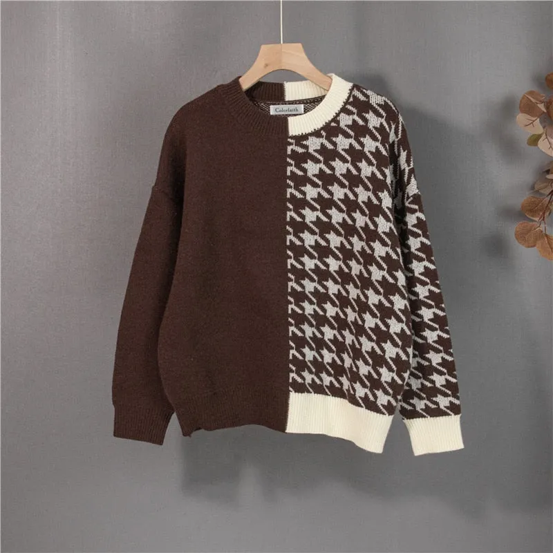 Knitted Checkered Warm Vintage Thick Sweaters