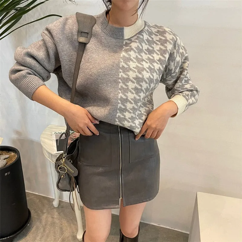 Knitted Checkered Warm Vintage Thick Sweaters