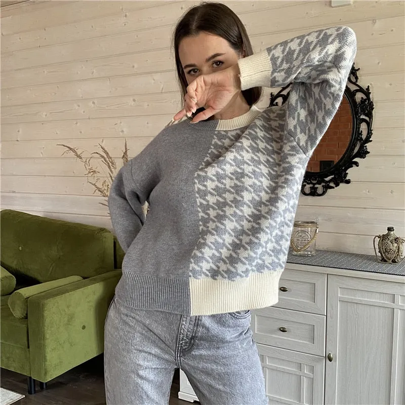 Knitted Checkered Warm Vintage Thick Sweaters
