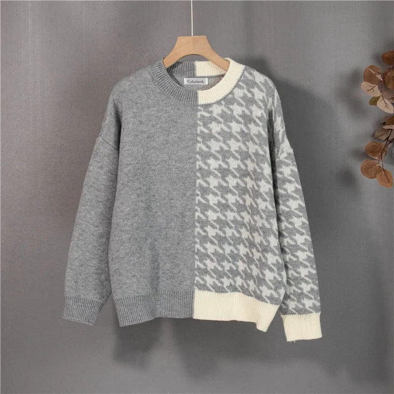 Knitted Checkered Warm Vintage Thick Sweaters