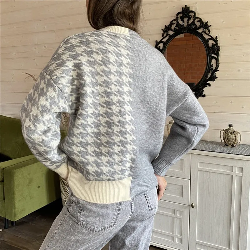 Knitted Checkered Warm Vintage Thick Sweaters