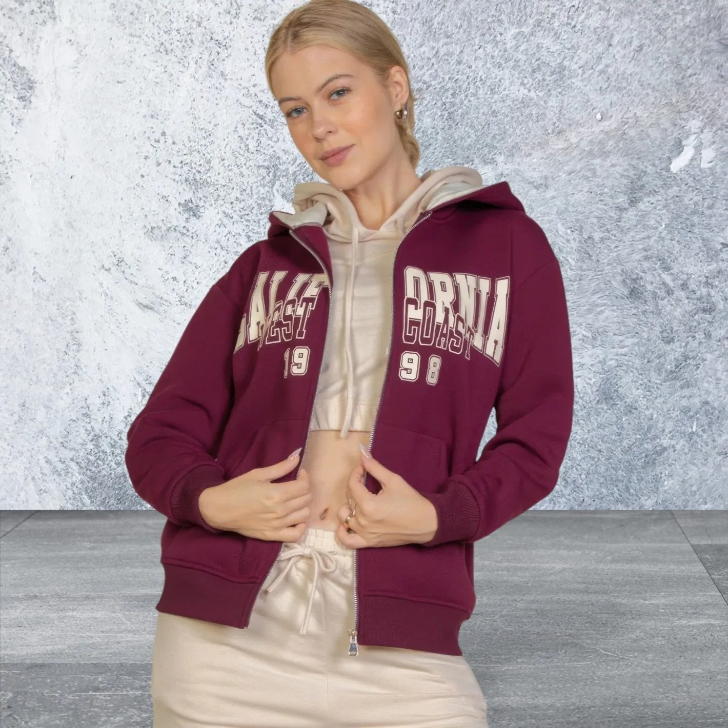 Long Sleeve Graphic Drop Shoulder Zipper Up Hoodie