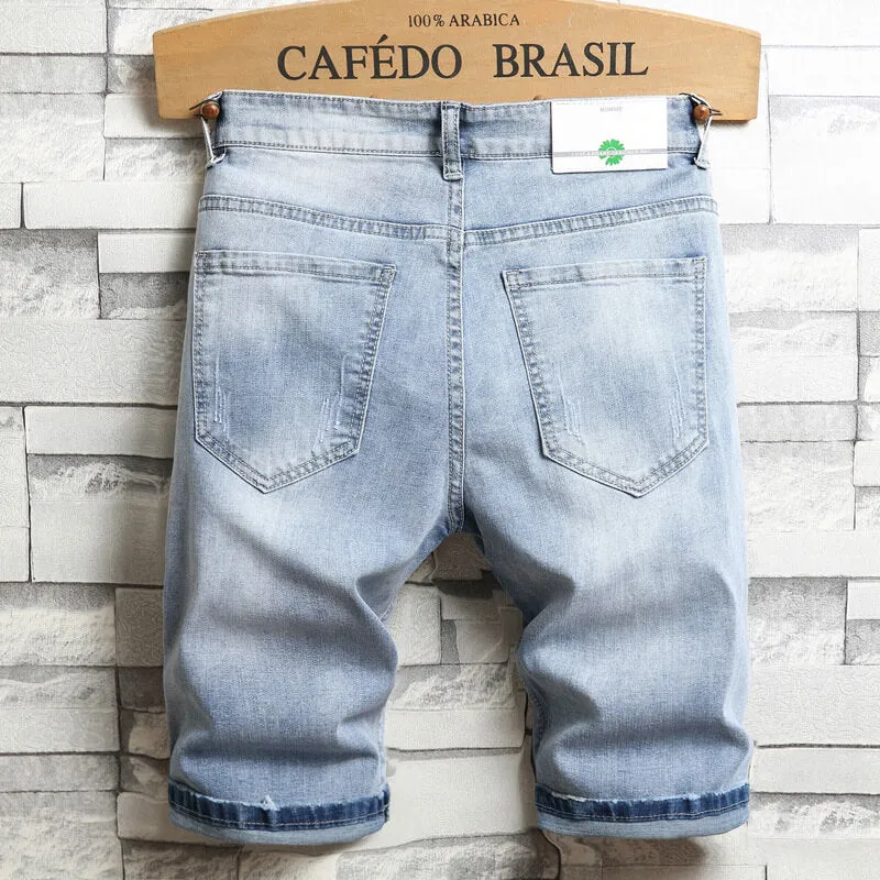 Loose Comfortable Mid Waisted Men's Patched Jean Shorts