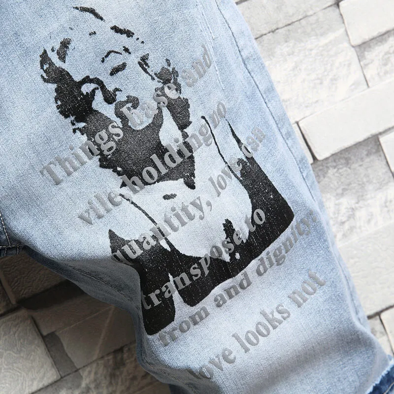 Loose Comfortable Mid Waisted Men's Patched Jean Shorts