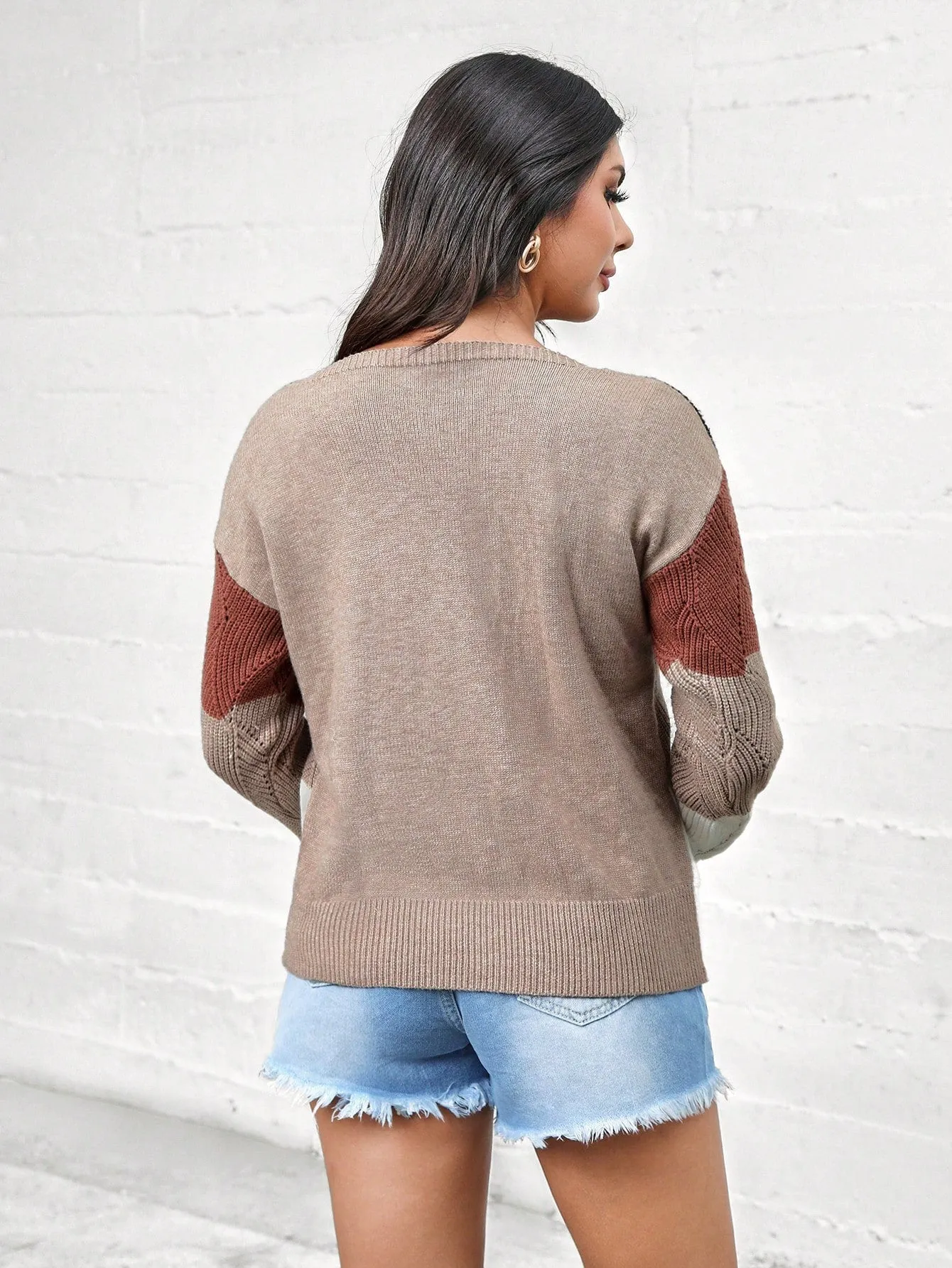 LUNE Women's Autumn Winter Color Block Drop Shoulder Warm Sweater