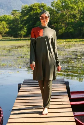 Lycra Khaki Burkini Modest Swimwear M2108