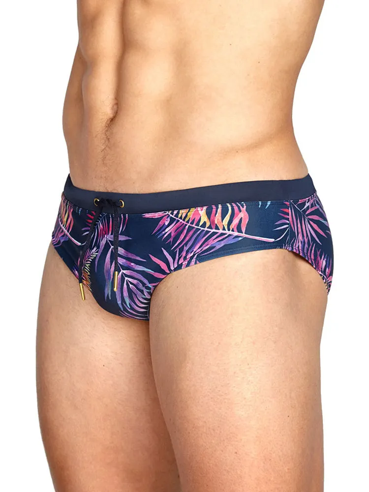 Men Leaf Printed Breathable Swim Briefs