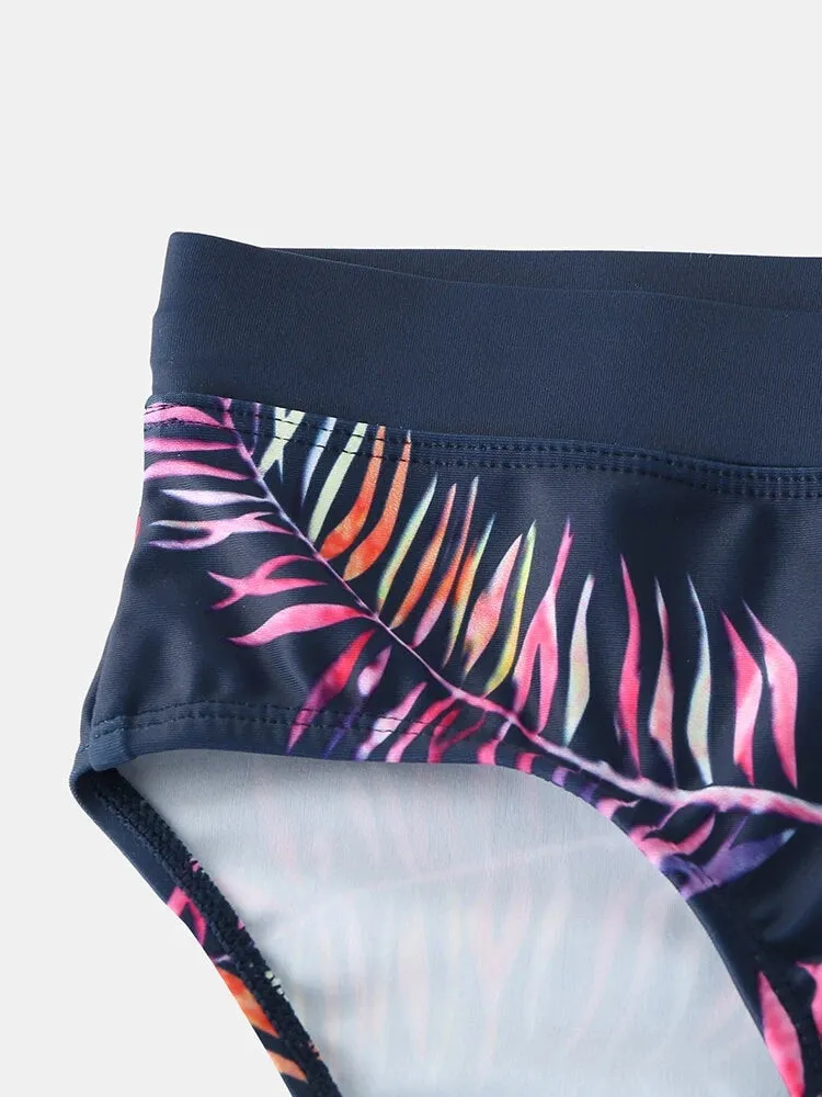 Men Leaf Printed Breathable Swim Briefs