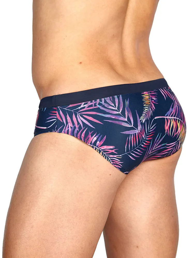 Men Leaf Printed Breathable Swim Briefs