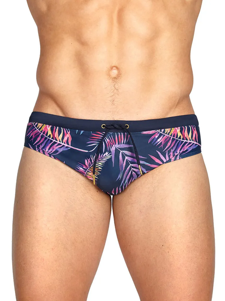 Men Leaf Printed Breathable Swim Briefs