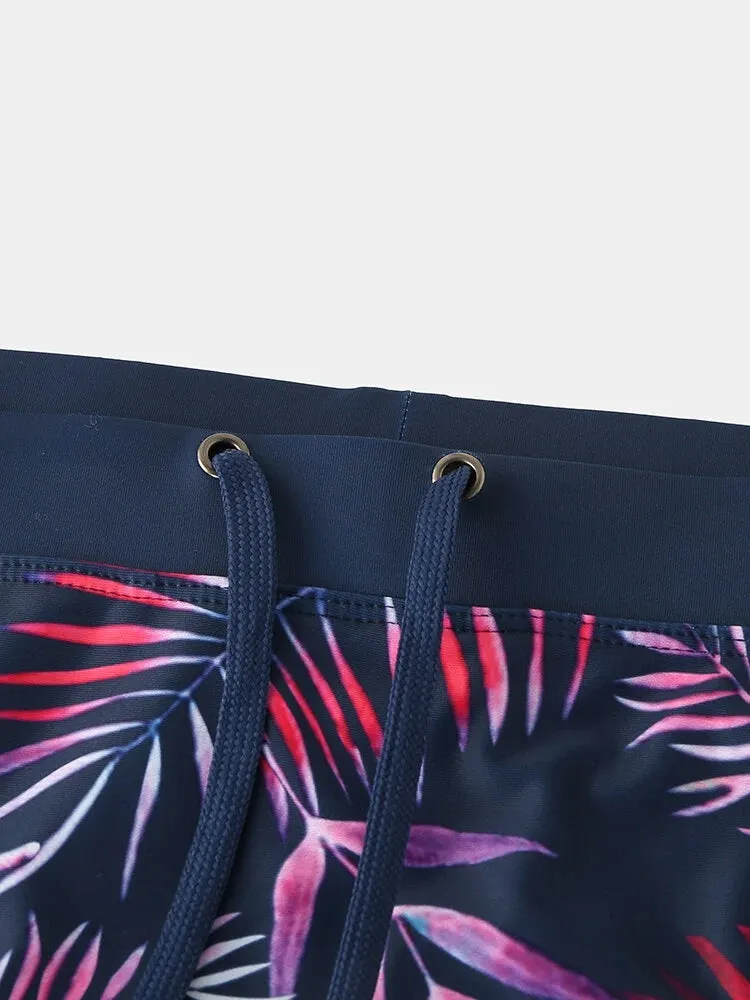 Men Leaf Printed Breathable Swim Briefs