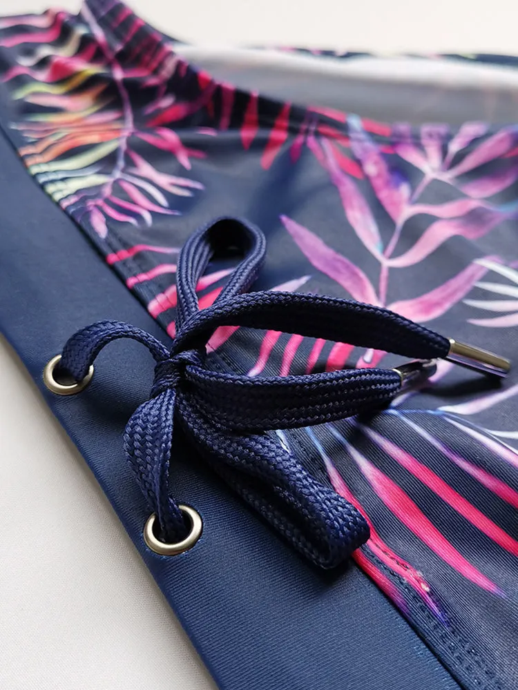 Men Leaf Printed Breathable Swim Briefs