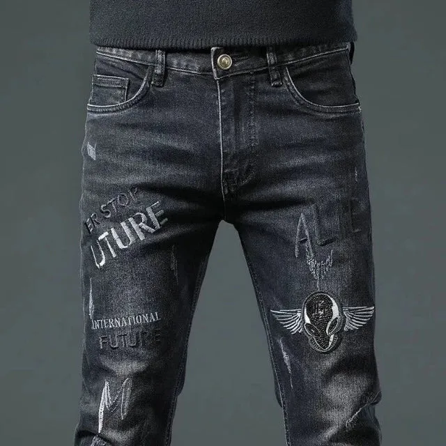Men's Casual Slim Patched Comfortable High-Quality Jeans