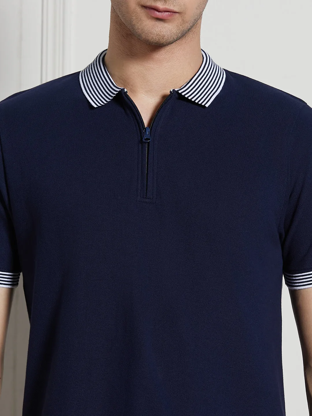 Men's Navy Cotton Regular Fit Polo T-Shirt