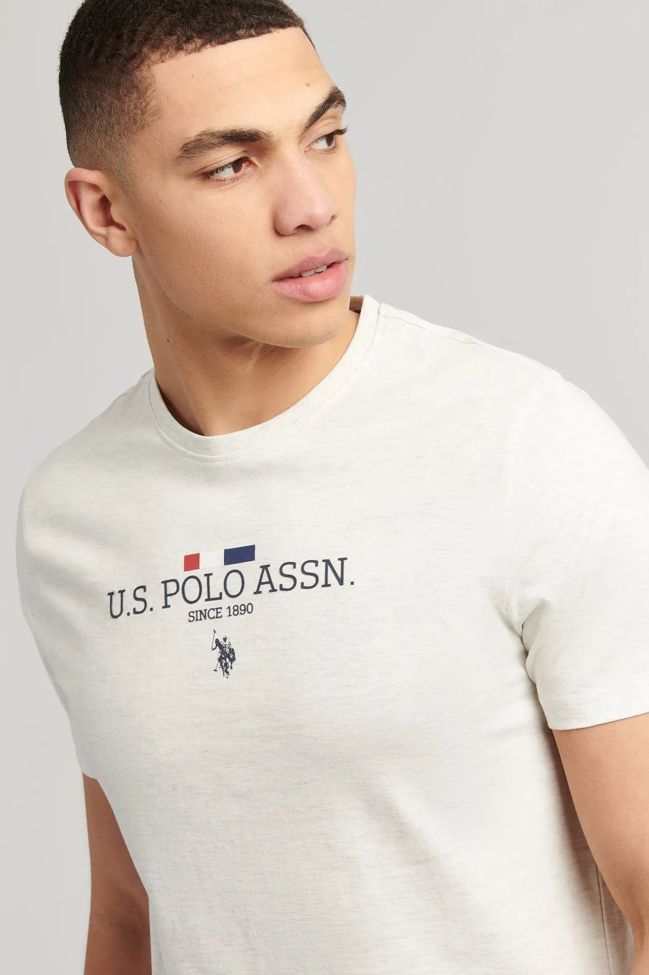 Mens Stacked Heritage T-Shirt in Light Grey Marl