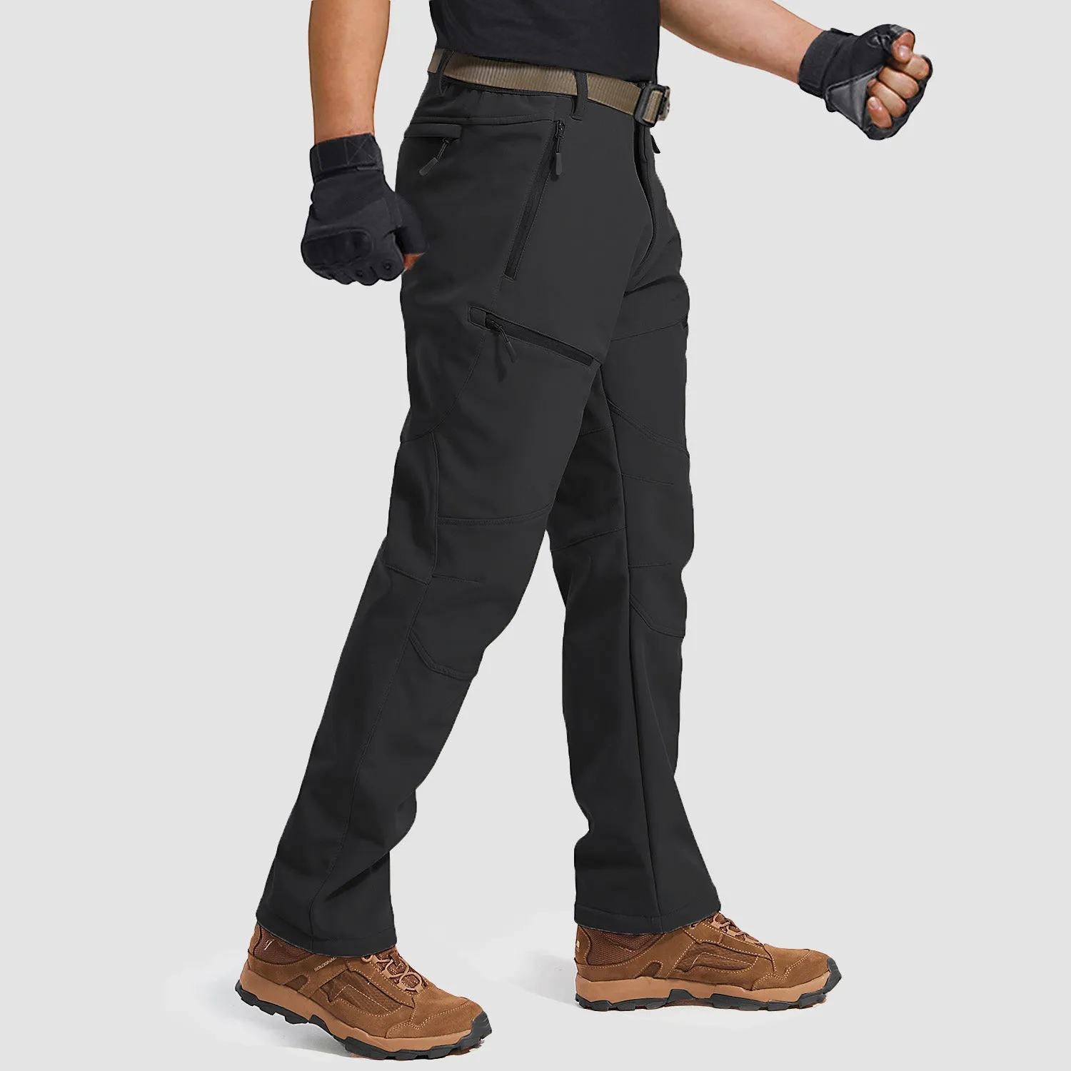 Men's Winter Snow Softshell Pants with 5 Zipper Pockets Water Resistant Fleece Lined Hiking Pants