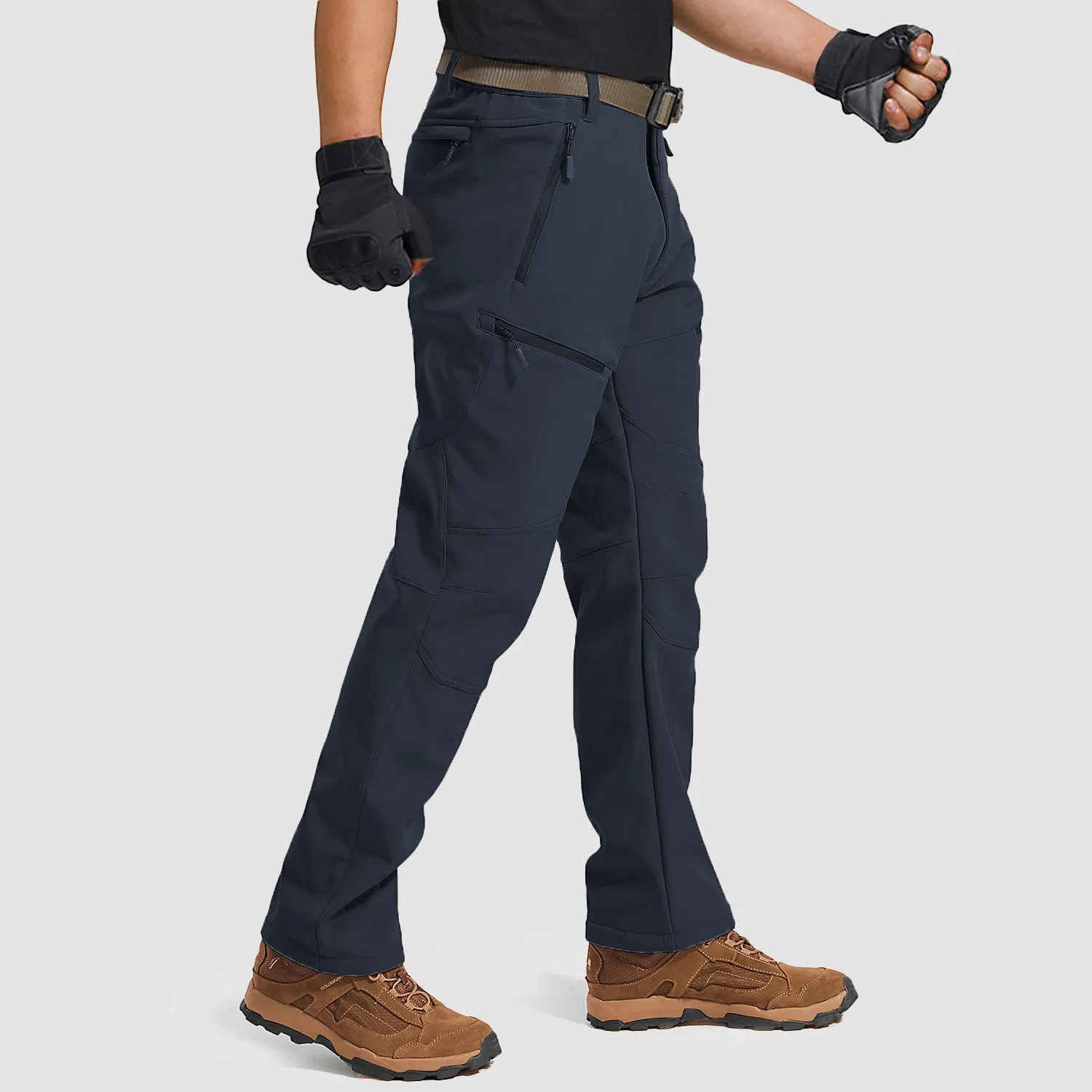 Men's Winter Snow Softshell Pants with 5 Zipper Pockets Water Resistant Fleece Lined Hiking Pants
