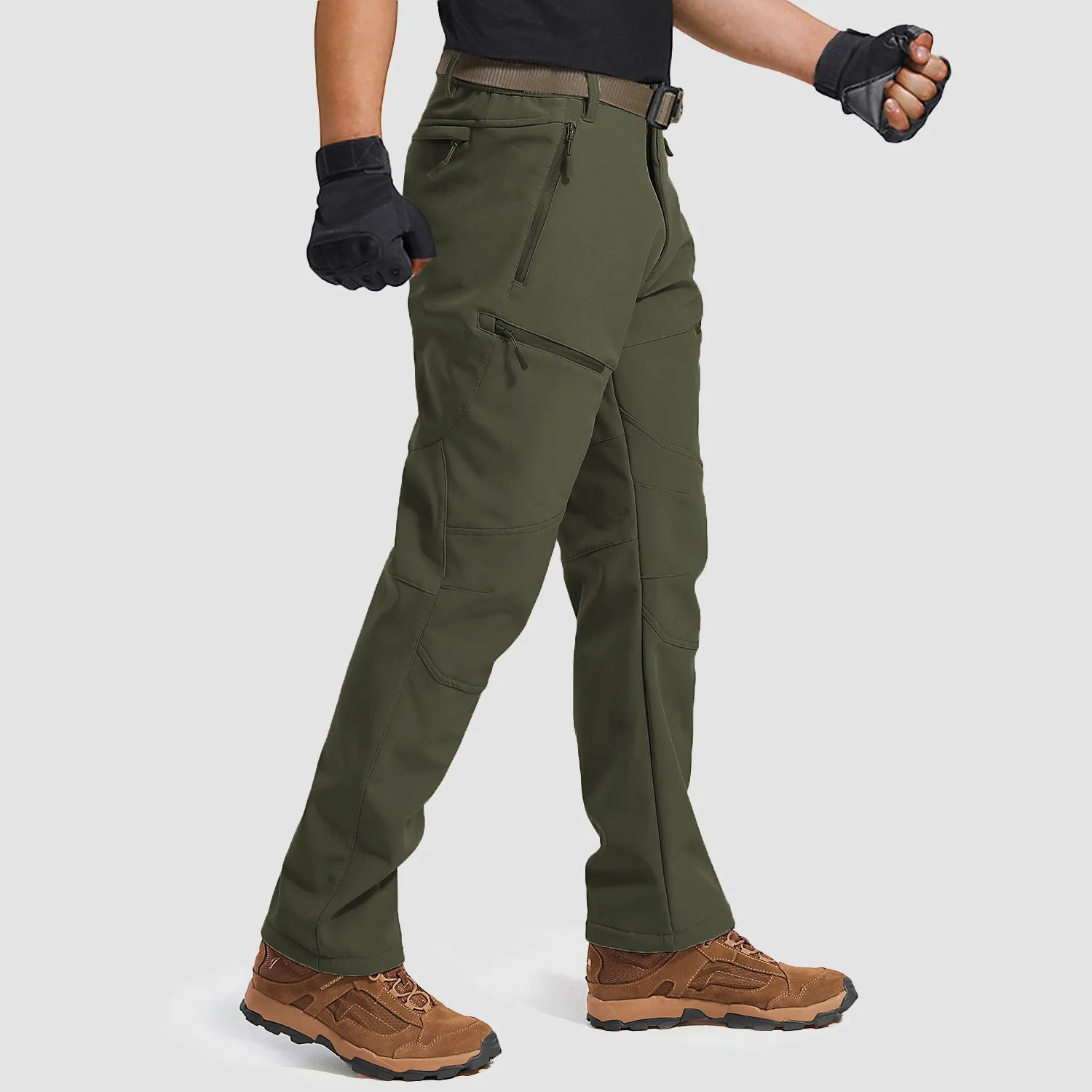 Men's Winter Snow Softshell Pants with 5 Zipper Pockets Water Resistant Fleece Lined Hiking Pants