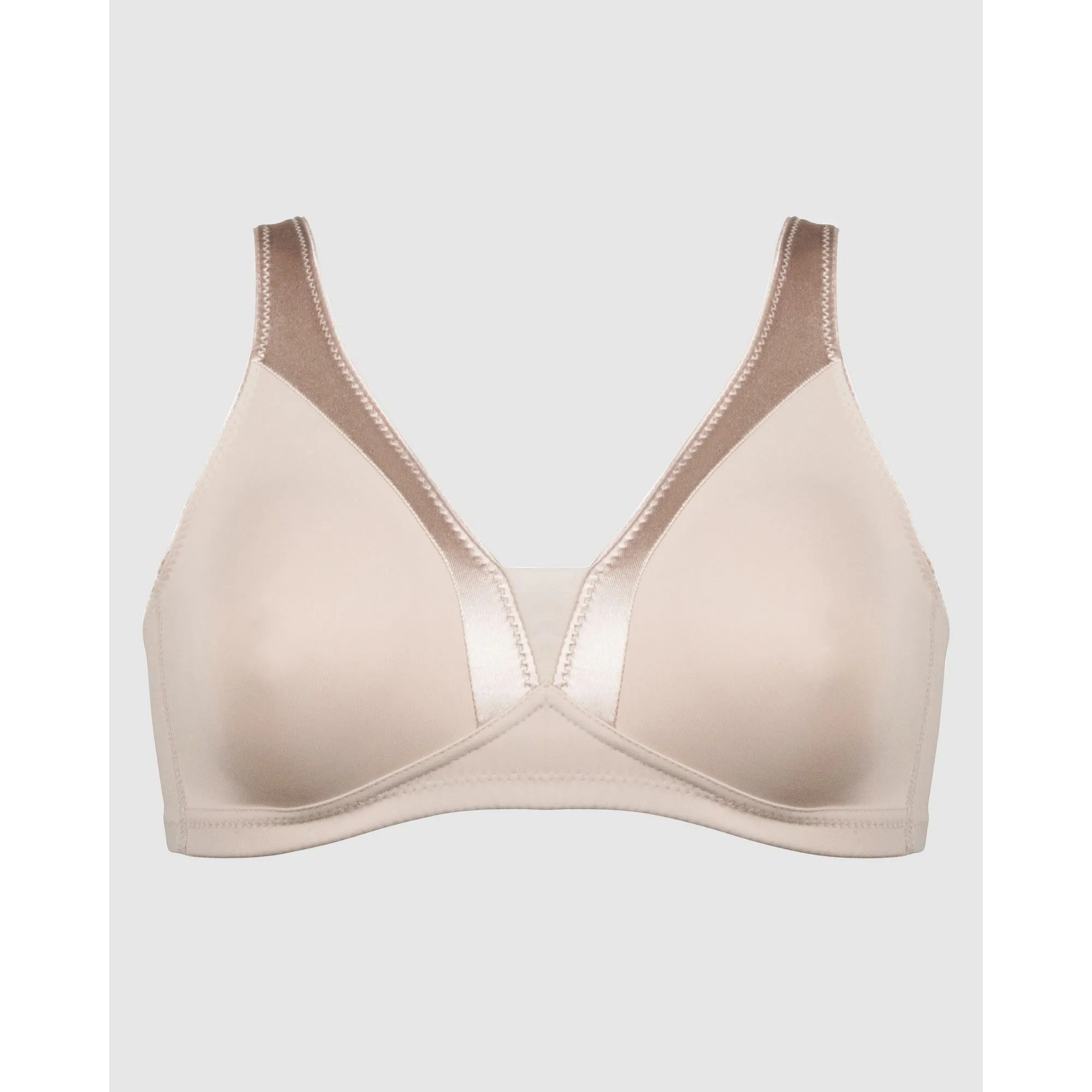 Moulded Soft Cup Wirefree Bra With Satin Trim-Light Beige