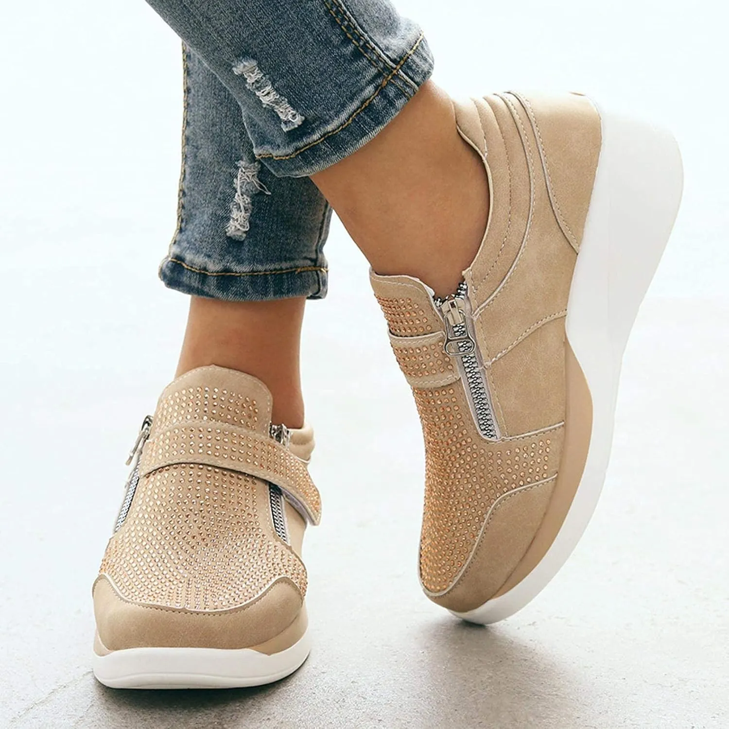 NEW Orthopedic & Breathable Women's Walking Shoes - Correct Posture & Balance Feet with Comfy and Elegant Lightweight Rhinestone Sneakers, Sz 8