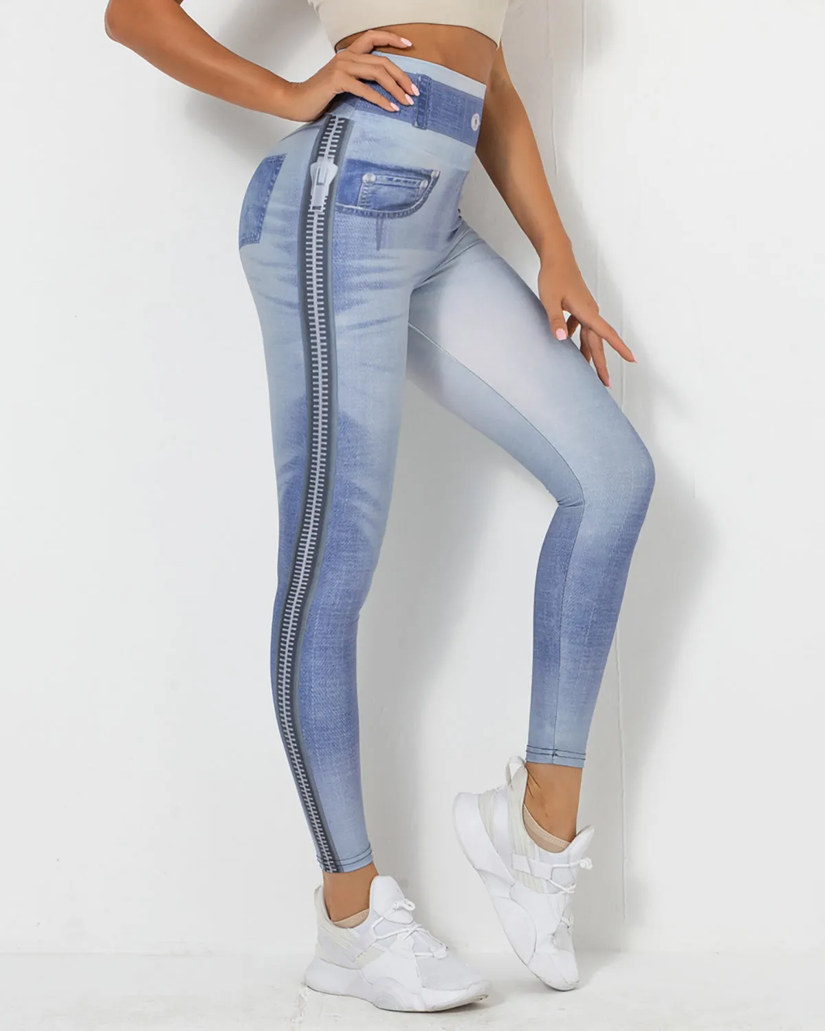 Normani Faux Denim Scrunch Leggings - Hot Pants