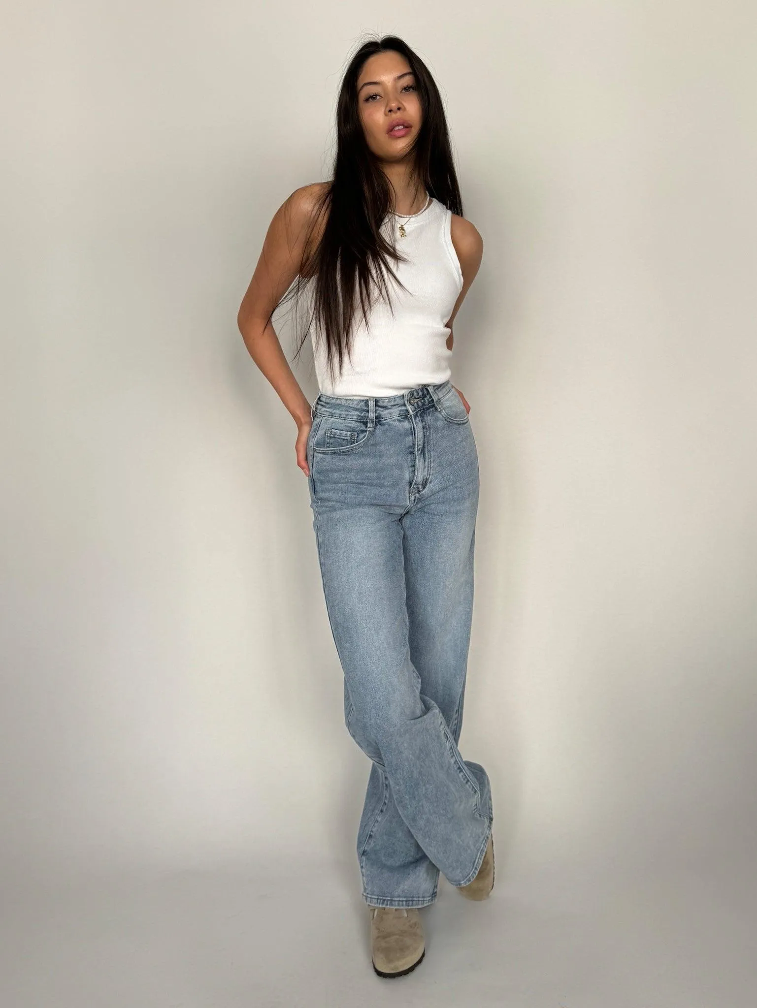 Premium Wide Leg Jeans - Light Blue