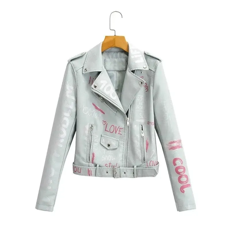 Print Letters Soft Leather Jackets
