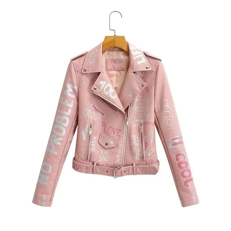 Print Letters Soft Leather Jackets