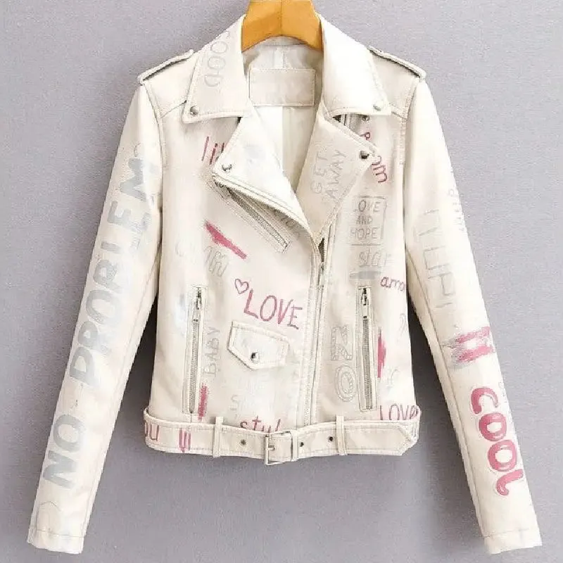 Print Letters Soft Leather Jackets